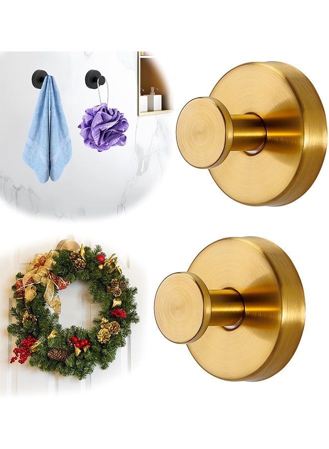 Suction Cup Hooks for Shower No-Drill Bathroom Hooks for Towels, Robes, Loofah Mountable on Bathroom Walls, Kitchen, Glass, Mirrors, Tile and Smooth,Non-Porous Surfaces (2 Pack, Gold) - Image 1