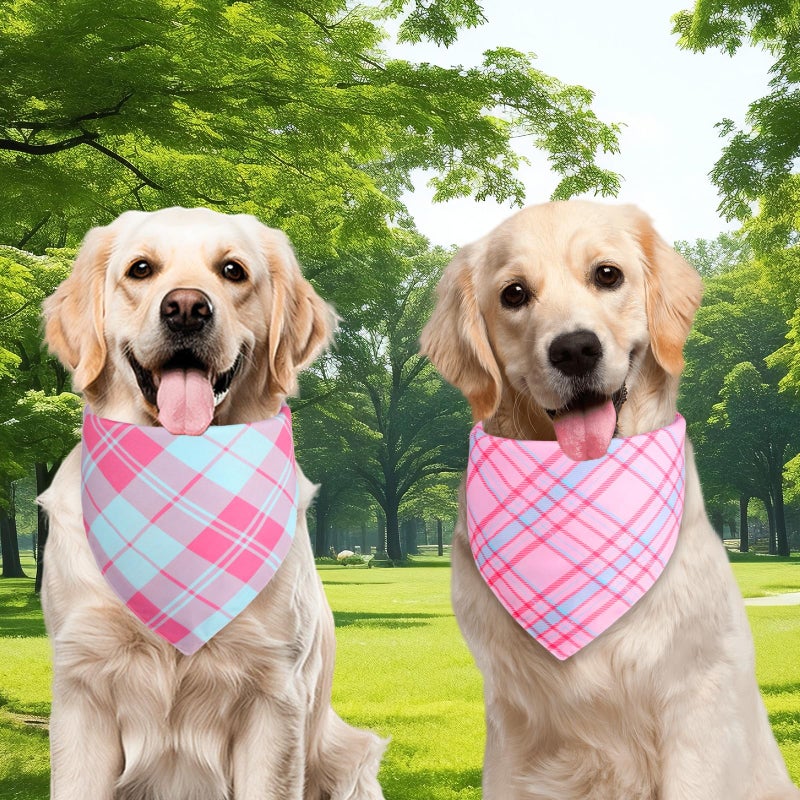 Agroon Pink Dog Bandana Girl Large 2PCS, Summer Spring Scarf, Durable Triangle Reversible Bibs Handkerchief for Puppy Pet - Image 3