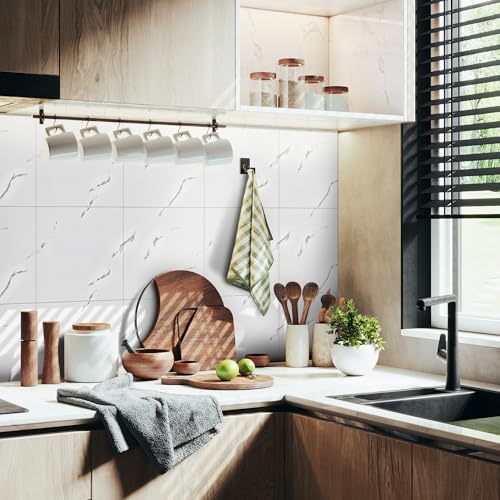 Vieshful بلاط خلفية قابل للتقشير واللصق من Vieshful 20 قطعة، بلاط رخام ذاتي اللصق 12"x12" للجدران، ألواح جدارية مقاومة للماء من PVC، بلاط خلفية ملصق للمطبخ والحمام وغرفة المعيشة (ليس بلاط حقيقي) - Image 4