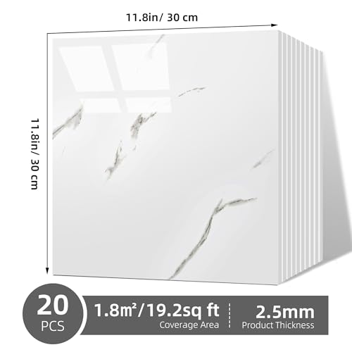 Vieshful بلاط خلفية قابل للتقشير واللصق من Vieshful 20 قطعة، بلاط رخام ذاتي اللصق 12"x12" للجدران، ألواح جدارية مقاومة للماء من PVC، بلاط خلفية ملصق للمطبخ والحمام وغرفة المعيشة (ليس بلاط حقيقي) - Image 5