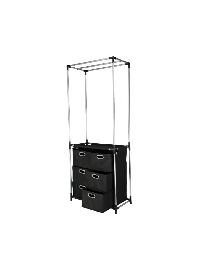 HoneyBee Durable Foldable Easy To Install Garment Rack with Drawers Black and Silver XLW-704