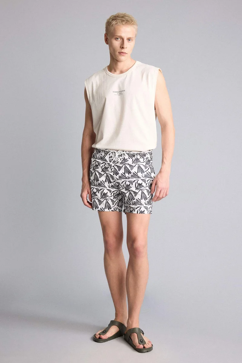 Patterned Stretch Waist Swim Shorts