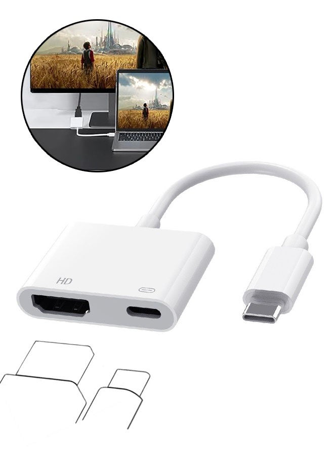 2 في 1 محول USB-C الرقمي AV متعدد الموانئ ، محول USB C إلى HDMI لـ iPhone 17/16/15 إلى التلفزيون ، محول محول شاشة مزامنة الفيديو والصوت 4K 60Hz لـ iPhone 16/15 Series / MacBook / iPad Pro - Image 1