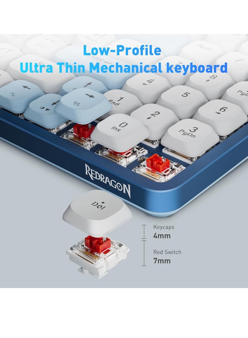 REDRAGON K684 Wireless Mechanical Keyboard with Number Pad, Triple Mode Low Profile Keyboard with Bluetooth 5.0, 2.4G and Wired Connection - Image 3