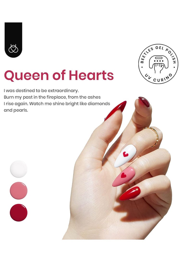 beetles Gel Polish Beetles Gel Nail Polish Kit, 6 Colors Queen of Hearts Collection Nude Pink Red Black White Glitter Gel Polish Rose Golden Black White Gel Nail Polish Soak Off Uv Lamp Cured DIY Home Manicure  - Image 2
