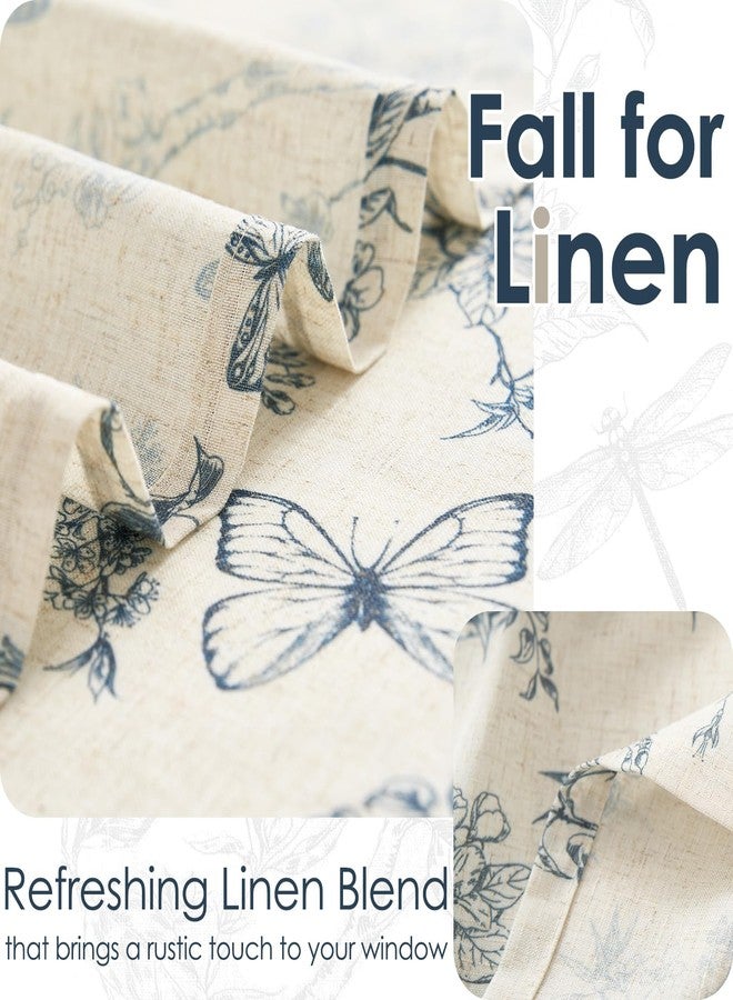 Lazzzy Kitchen Valance Curtain Linen Floral Farmhouse Valance for Living Room Bathroom Bedroom Country Valances Window Treatments Small Window Cafe Curtain 16 Inch Rod Pocket 1 Panel, Blue on Beige - Image 3