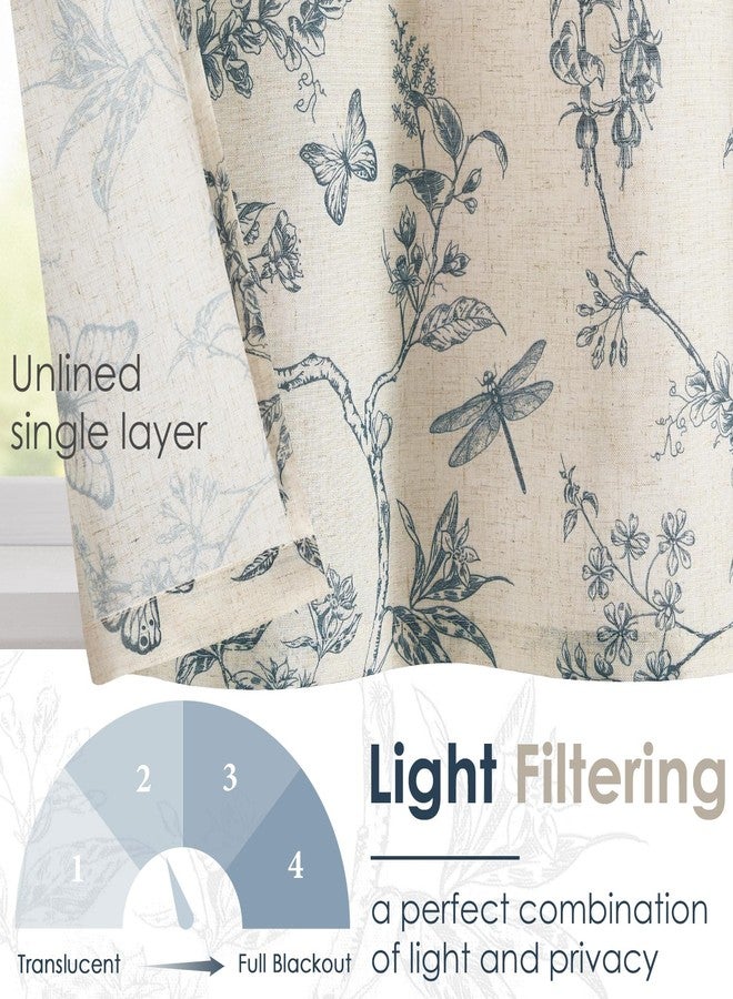 Lazzzy Kitchen Valance Curtain Linen Floral Farmhouse Valance for Living Room Bathroom Bedroom Country Valances Window Treatments Small Window Cafe Curtain 16 Inch Rod Pocket 1 Panel, Blue on Beige - Image 5