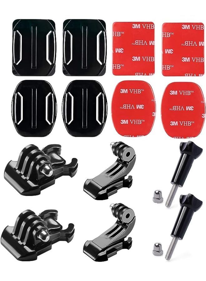 Generic Action Camera Accessories Kit, Helmet Adhesive Sticky Mounts and Buckle Kit, Quick Release Buckle Clip Basic Mount, Vertical Surface J-Hook Buckle Mount Base, Long Thumb Screw, Curved and Flat Mounts - Image 1