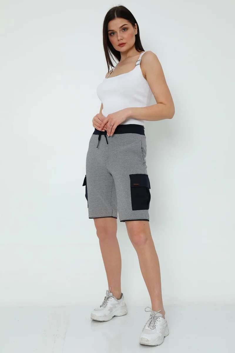 الكسندر جاردي Striped Cardigan Pocket Bermuda Shorts (UN-65010)