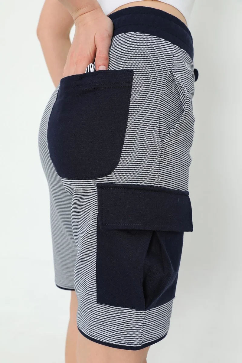 الكسندر جاردي Striped Cardigan Pocket Bermuda Shorts (UN-65010)