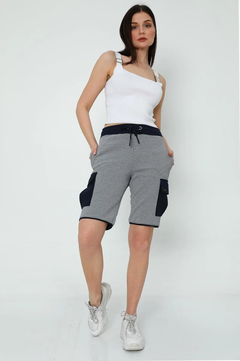 الكسندر جاردي Striped Cardigan Pocket Bermuda Shorts (UN-65010)