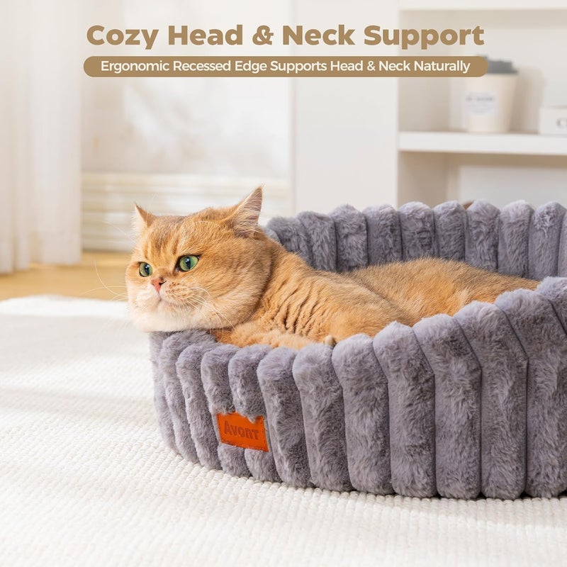 Avont Fluffy Cat Bed, Round Pet Beds for Indoor Cats with Washable Cushion & Non-Slip Bottom, Cozy Sleeping Nest for Kittens & Small Dogs -Grey(S) - Image 5