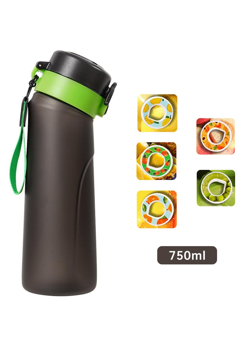 Generic - A1r Up Bottle with 5 Pieces Flavoured Pods, 750ml Air Water Bottle, Scent Up Water Cup Suitable for Outdoor/Sports/Fitness/Fashion, 0 Sugar, 0 Calorie (Black) - Image 1