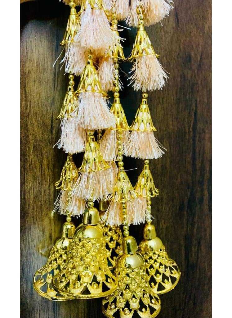 Lazybeee Lazybeee 2Pc Side Door Peach Color Tessel Hangings with Golden Beads Latkans String Decoration for Diwali Decoration for Home Decor Durga Pooja  - Image 1