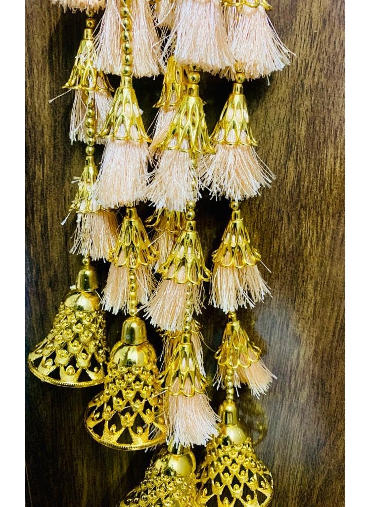 Lazybeee Lazybeee 2Pc Side Door Peach Color Tessel Hangings with Golden Beads Latkans String Decoration for Diwali Decoration for Home Decor Durga Pooja  - Image 4
