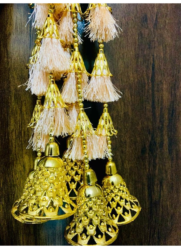 Lazybeee Lazybeee 2Pc Side Door Peach Color Tessel Hangings with Golden Beads Latkans String Decoration for Diwali Decoration for Home Decor Durga Pooja  - Image 2