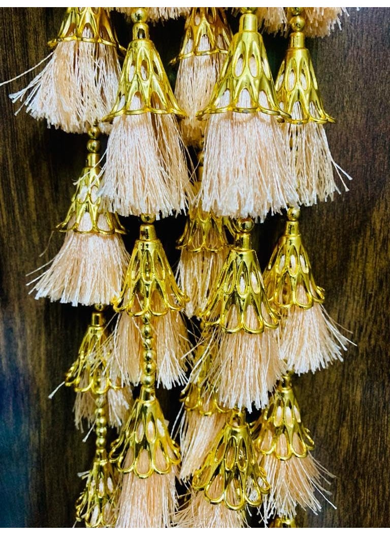 Lazybeee Lazybeee 2Pc Side Door Peach Color Tessel Hangings with Golden Beads Latkans String Decoration for Diwali Decoration for Home Decor Durga Pooja  - Image 5