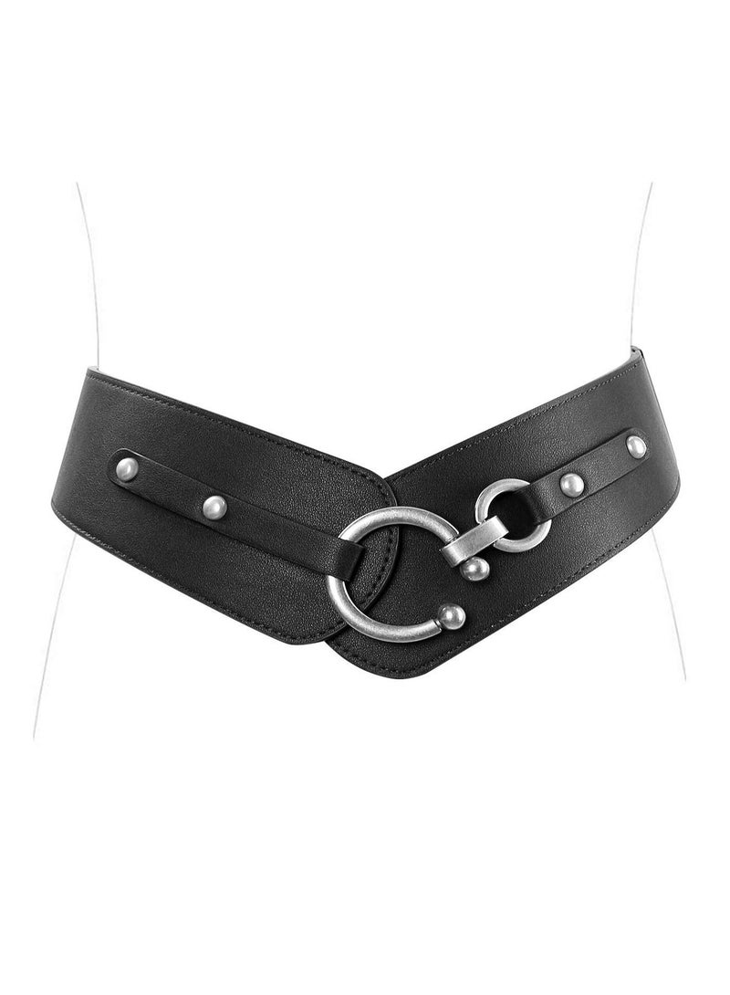 Excefore Women's Fashion Vintage Wide Elastic Stretch Waist Belt, With Interlock Buckle Halloween Belt - Image 1
