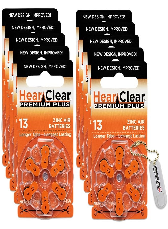 بطاريات سماعات الأذن Hear Clear مقاس 13 PR48 ذات غطاء برتقالي (60 بطارية) + سلسلة مفاتيح - Image 1