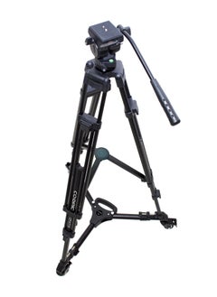 Coopic CP-VT10 Heavy Duty Aluminum Alloy Video Tripod 360° Degree Fluid Drag Head Tripod with D2 Dolly Rubber Wheels Adjustable Leg Mounts Compatible with Canon Nikon Sony Digital & Camcorder Cameras  - Image 1