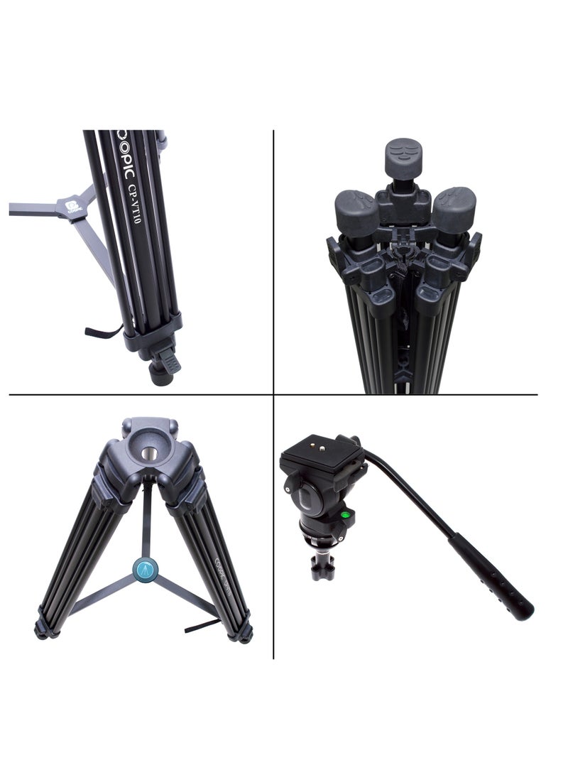 Coopic CP-VT10 Heavy Duty Aluminum Alloy Video Tripod 360° Degree Fluid Drag Head Tripod with D2 Dolly Rubber Wheels Adjustable Leg Mounts Compatible with Canon Nikon Sony Digital & Camcorder Cameras  - Image 5