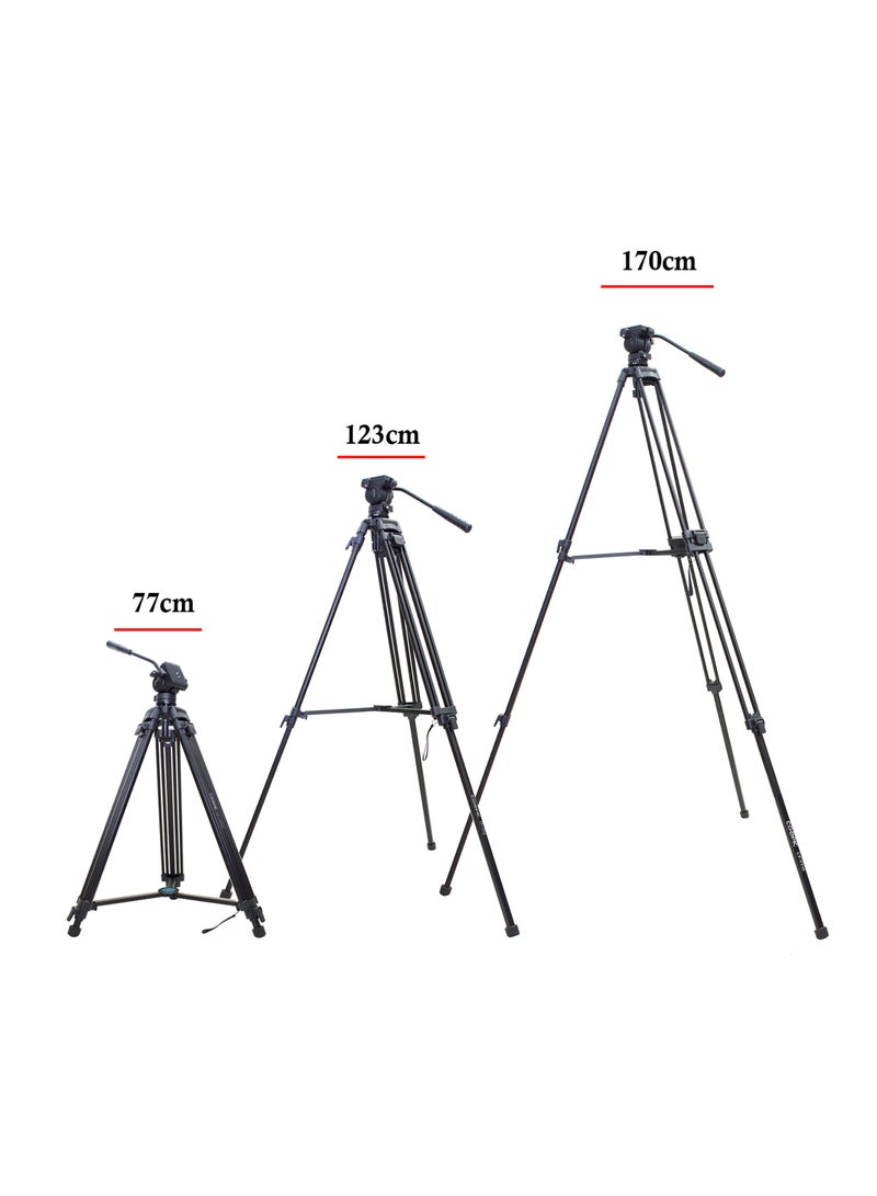 Coopic CP-VT10 Heavy Duty Aluminum Alloy Video Tripod 360° Degree Fluid Drag Head Tripod with D2 Dolly Rubber Wheels Adjustable Leg Mounts Compatible with Canon Nikon Sony Digital & Camcorder Cameras  - Image 2