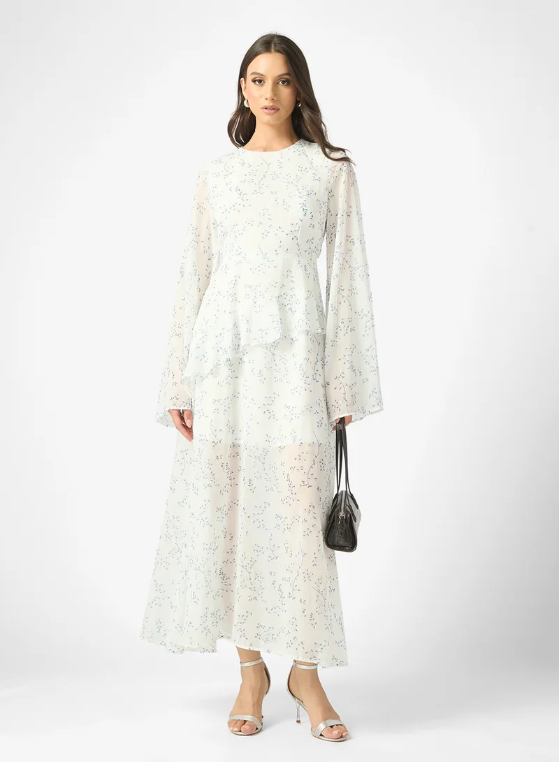 ELLA Ditsy Print Bell Sleeved Dress