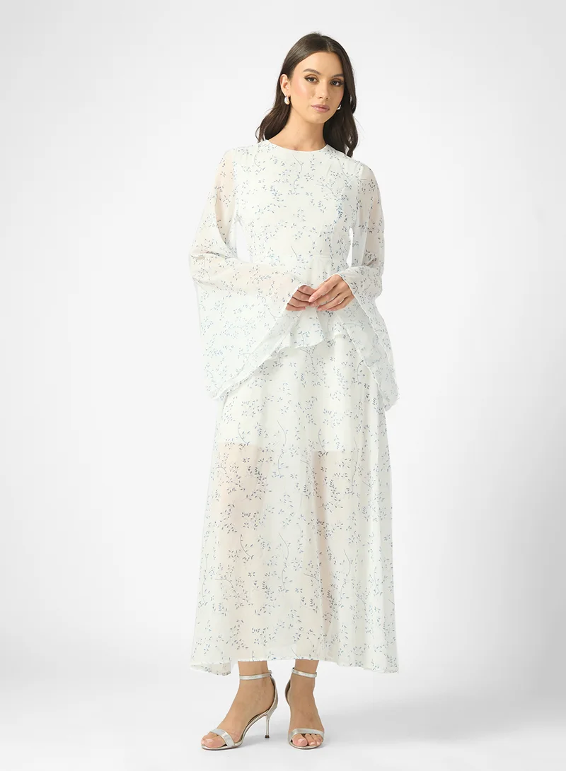 ELLA Ditsy Print Bell Sleeved Dress