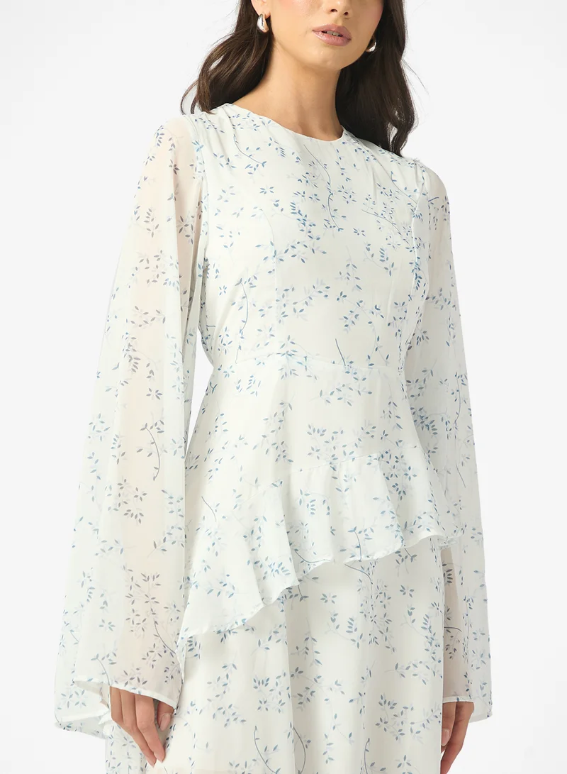 ELLA Ditsy Print Bell Sleeved Dress