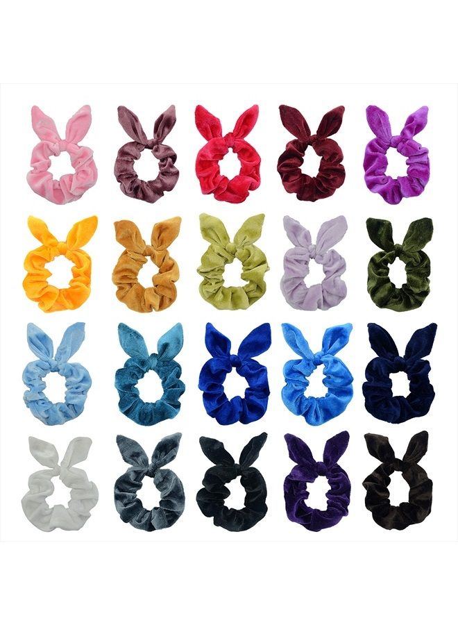 Simnice 25 Pack Hair Scrunchies Rabbit Bunny Ear Bow Bowknot Scrunchies Velvet Scrunchy Bobbles Elastic Hair Ties Bands Ponytail Holder - Image 5
