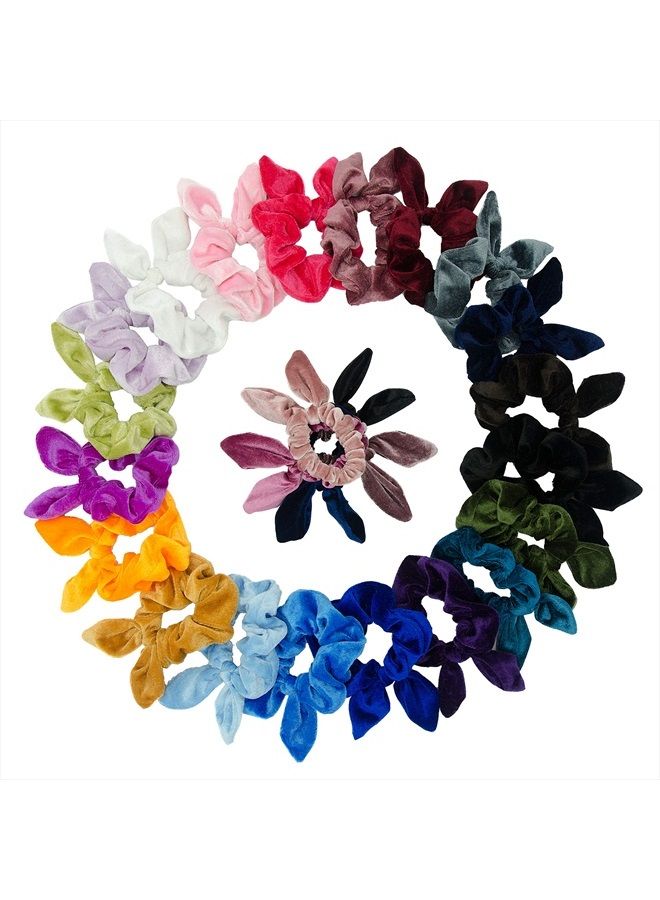 Simnice 25 Pack Hair Scrunchies Rabbit Bunny Ear Bow Bowknot Scrunchies Velvet Scrunchy Bobbles Elastic Hair Ties Bands Ponytail Holder - Image 1