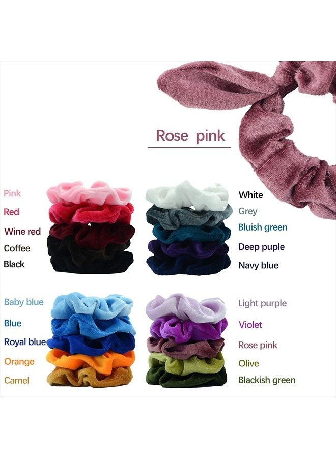 Simnice 25 Pack Hair Scrunchies Rabbit Bunny Ear Bow Bowknot Scrunchies Velvet Scrunchy Bobbles Elastic Hair Ties Bands Ponytail Holder - Image 3