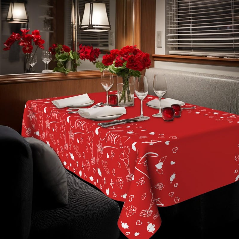 Leislam Valentines Tablecloth, 2 PCS Red Heart Valentine's Day Tablecloth, 108 x 54 Inch Disposable Plastic Valentine Table Cover Rectangle Table Decorations for Valentines Birthday Party Decorations Supplies - Image 3