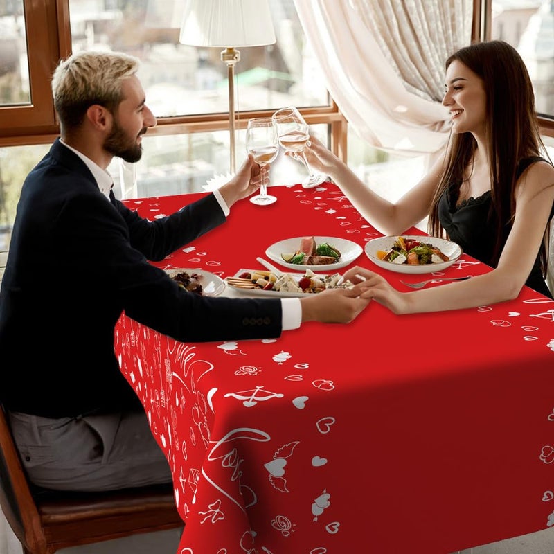Leislam Valentines Tablecloth, 2 PCS Red Heart Valentine's Day Tablecloth, 108 x 54 Inch Disposable Plastic Valentine Table Cover Rectangle Table Decorations for Valentines Birthday Party Decorations Supplies - Image 5