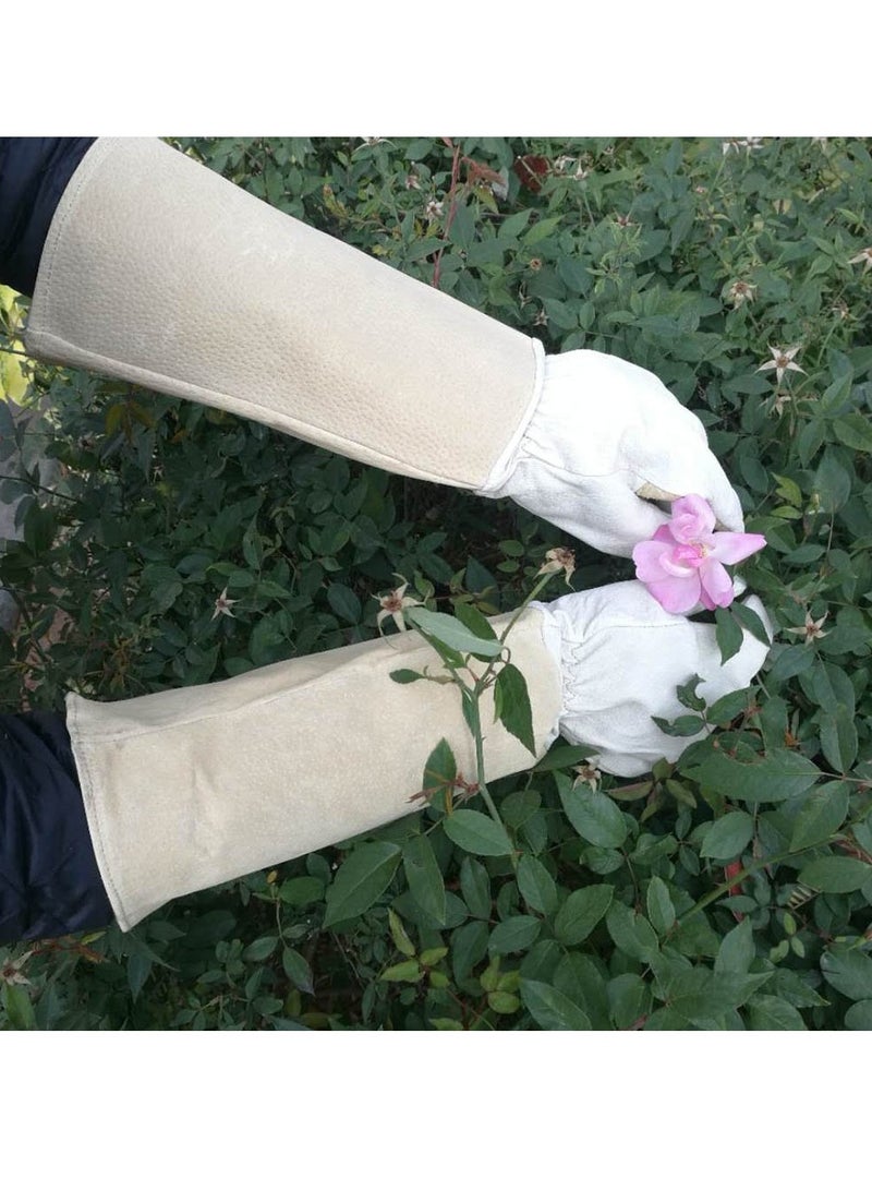 KASTWAVE Heavy Duty Gardening Gloves, Rose Pruning Gloves for Men & Women, Long Thorn Proof Gardening Gloves, Breathable Leather Gauntlet , Best Garden Gifts & Tools for Gardener (Large, Beige) - Image 4