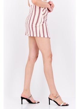 Bershka Women Stripe Mini Skirt, Cream  - Image 2