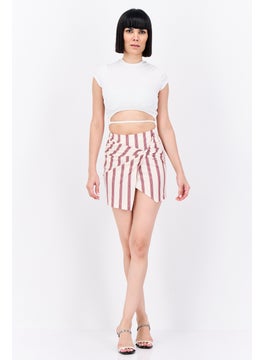 Bershka Women Stripe Mini Skirt, Cream  - Image 4