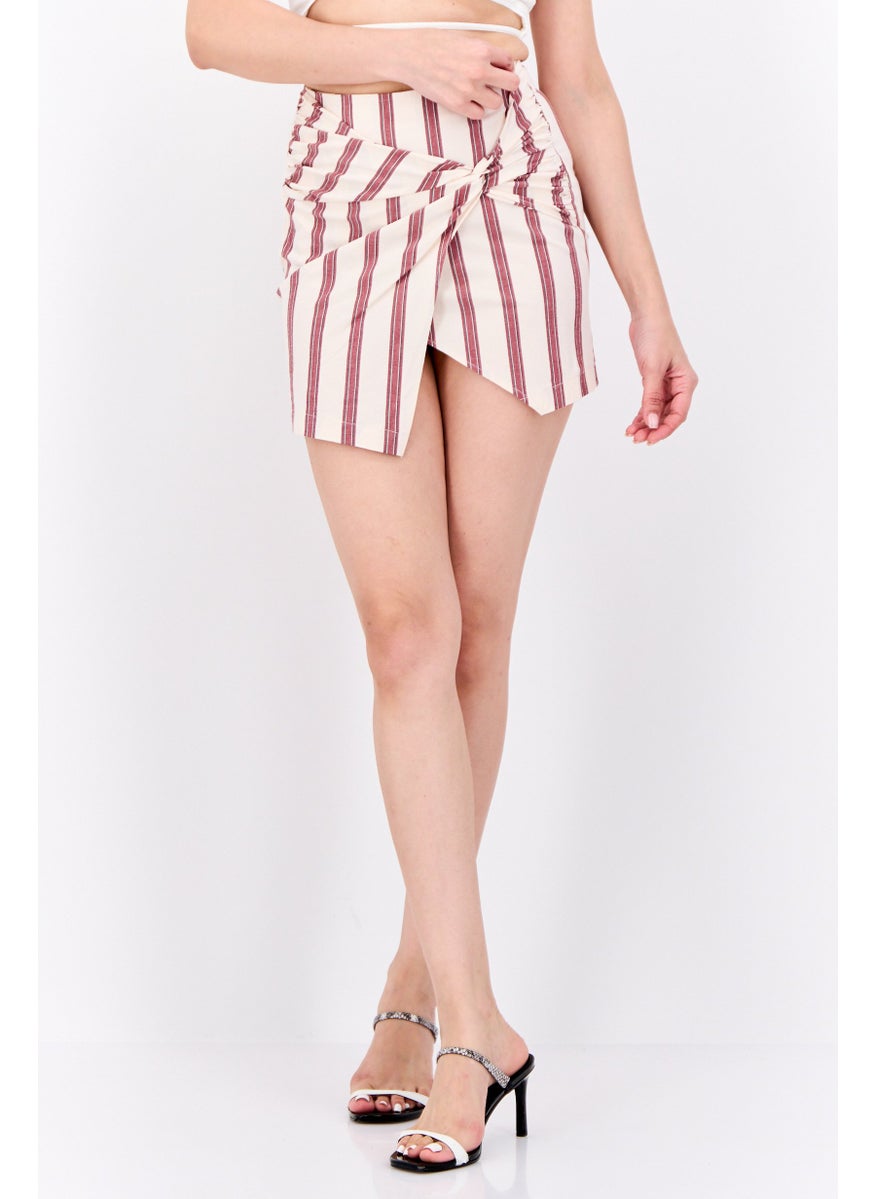 Bershka Women Stripe Mini Skirt, Cream  - Image 1