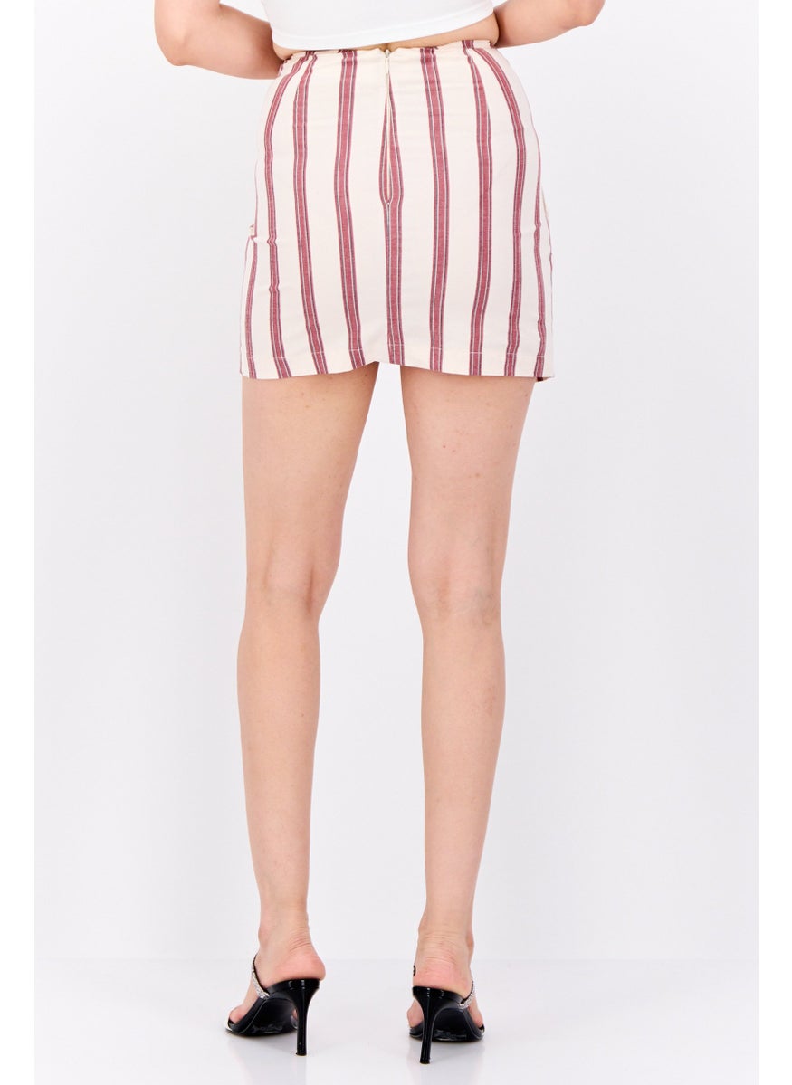 Bershka Women Stripe Mini Skirt, Cream  - Image 3