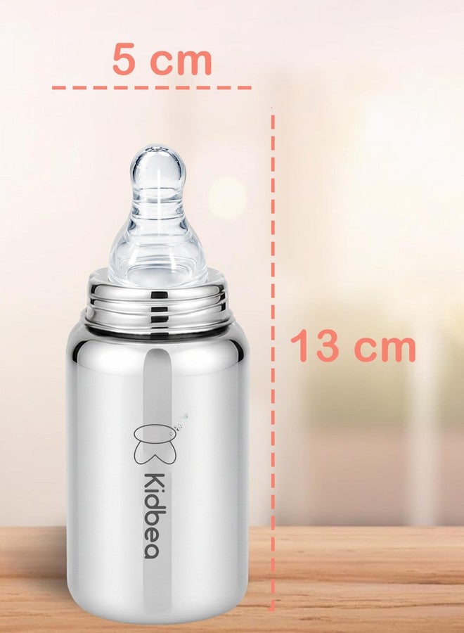 Kidbea Stainless Steel Baby Feeding Bottle 150ml (0m+) | BPA Free Wide Neck Anti-Colic Infant Milk Bottle with 4 Extra Silicone Nipples for Newborns - Image 4
