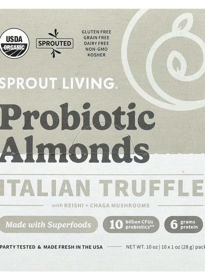 Sprout Living Probiotic Almonds Italian Truffle with Reishi + Chaga Mushrooms  10 Packets 1 oz (28 g) Each 