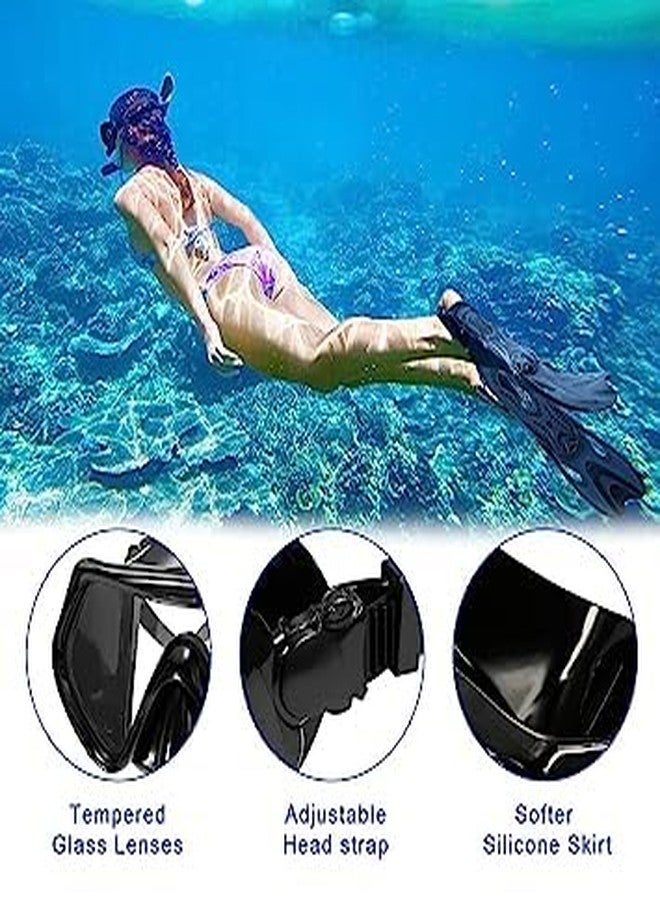 VBM طقم غطس VBM Fin مع معدات غطس للبالغين، قناع غطس بانورامي، زعنفة Trek، أنبوب تنفس جاف + حقائب سفر، أنبوب تنفس للسباحة في المسبح (أسود) - Image 3