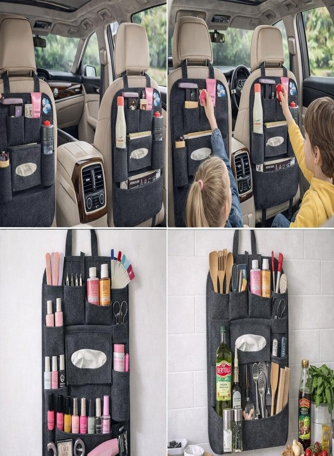 CALVYNORA 1 Pack Dark Grey 7 Pockets Car Back Seat Organizer Cover for Kids & Travel, Multi Pocket Car Seat Storage Protector for Toys Bottles Books Snacks, Universal Fit Car Accessories - Image 4