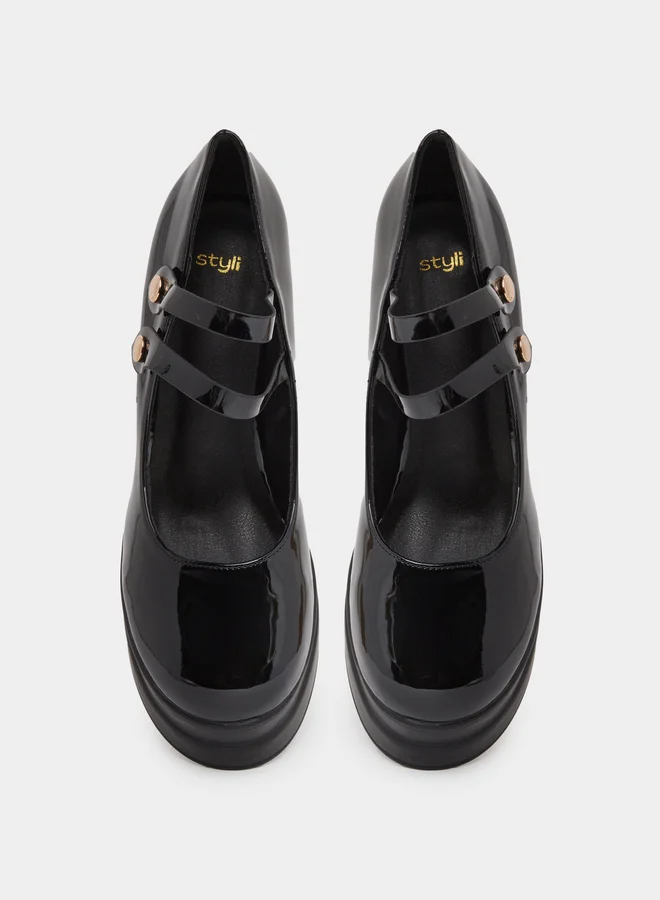 Styli Styli Double Strap Block Heel Shoes