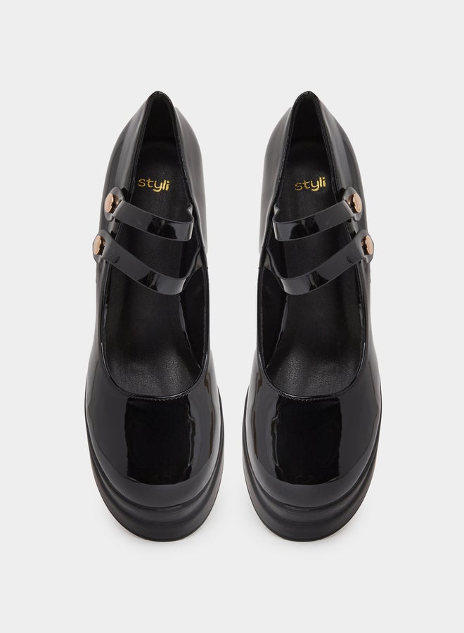 Styli Double Strap Block Heel Shoes - Image 5