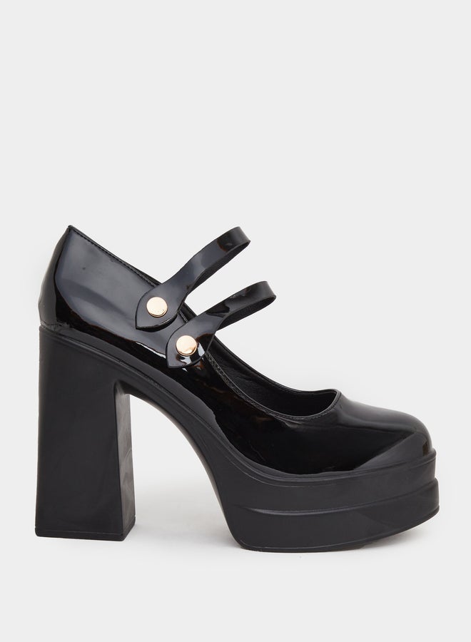 Styli Double Strap Block Heel Shoes - Image 1