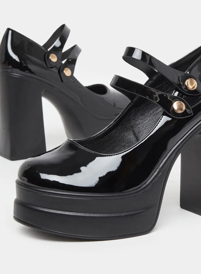 Styli Styli Double Strap Block Heel Shoes