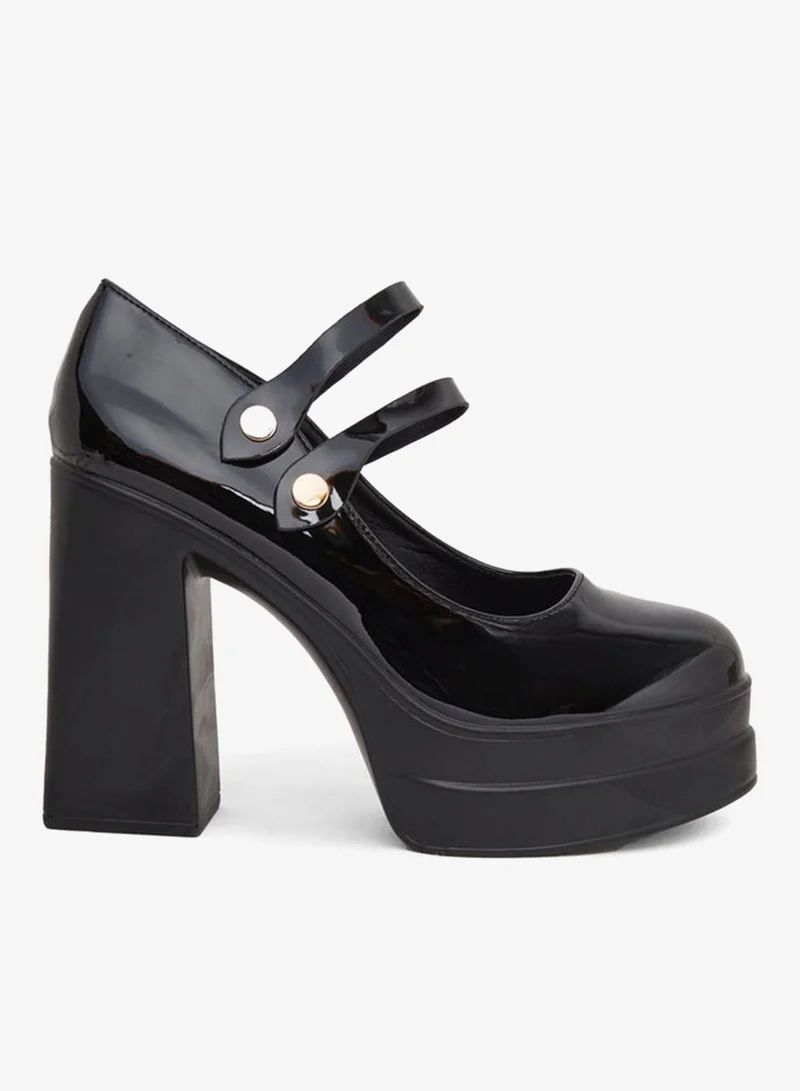 Styli Styli Double Strap Block Heel Shoes