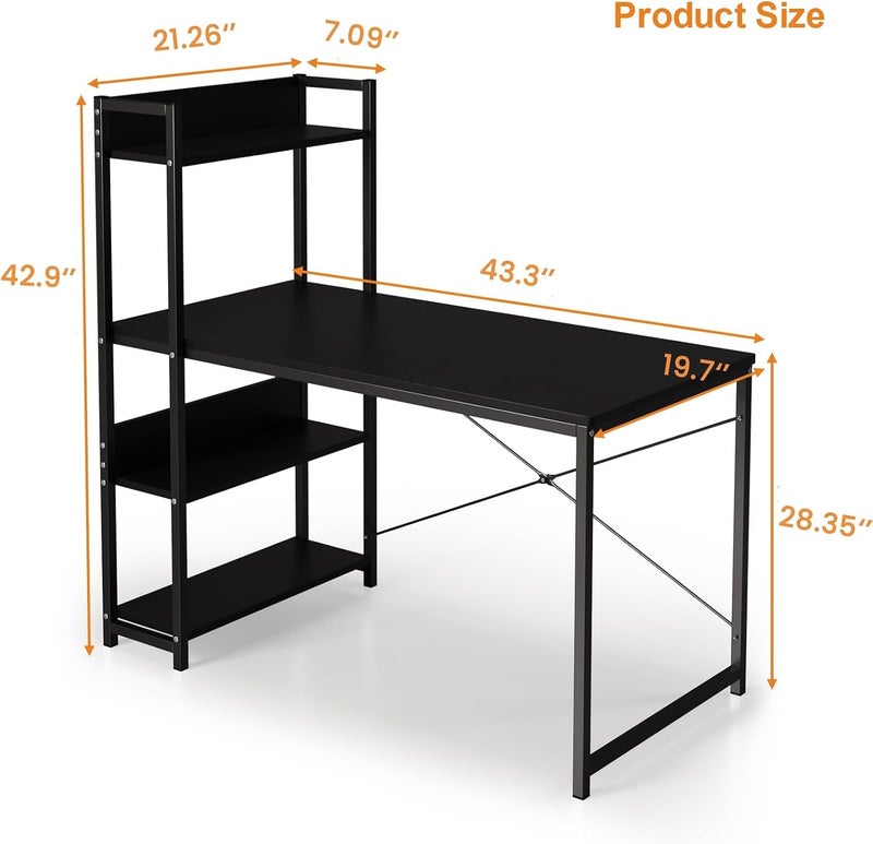JOYSEUS Computer Desk for Home Office, Reversible Storage Shelves, Waterproof & Scratch-Resistant Large Gaming Table, Ergonomic Study Desk with Safe Rounded Corners (black) - Image 2