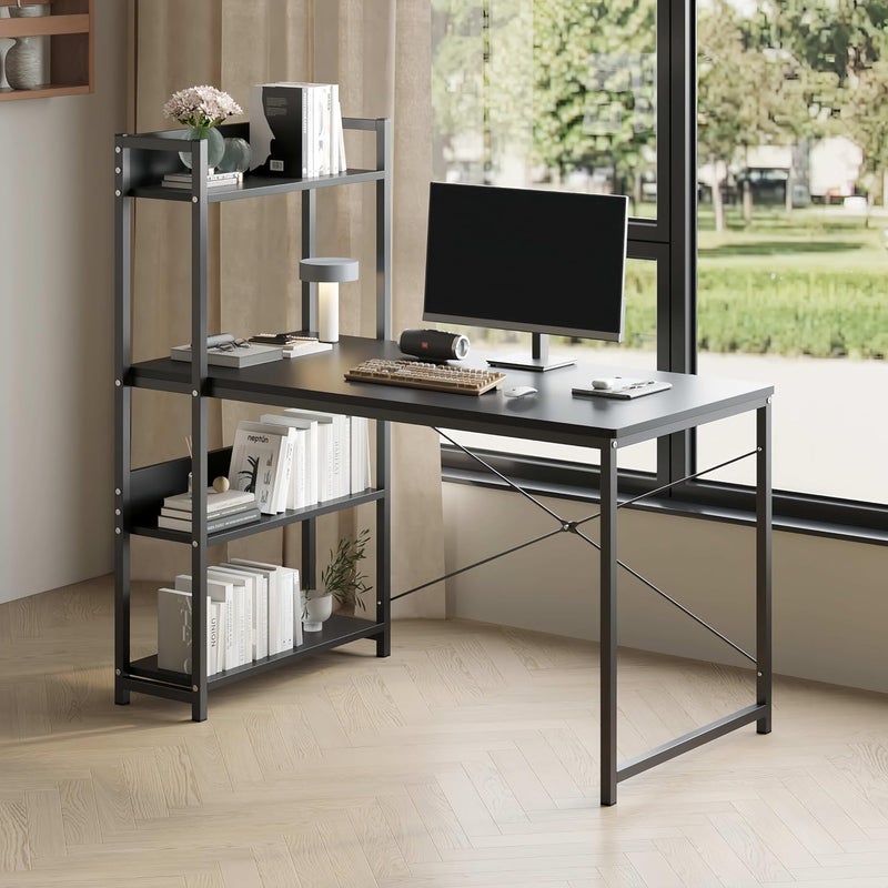 JOYSEUS Computer Desk for Home Office, Reversible Storage Shelves, Waterproof & Scratch-Resistant Large Gaming Table, Ergonomic Study Desk with Safe Rounded Corners (black) - Image 1